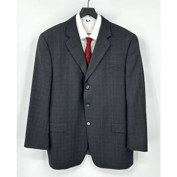 JOSEPH ABBOUD jacket blazer sport coat windowpane plaid charcoal gray 44L - Picture 2 of 9
